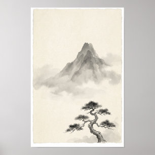 Japanische Tuschwaschung Minimalistischer Zen-Wand Poster