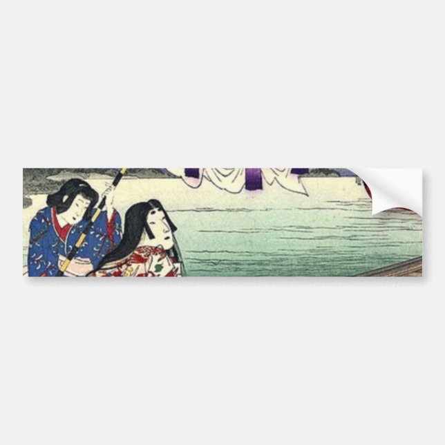 Japanische Ukiyo-e-Landschaft Kimono geisha Autoaufkleber (Vorne)