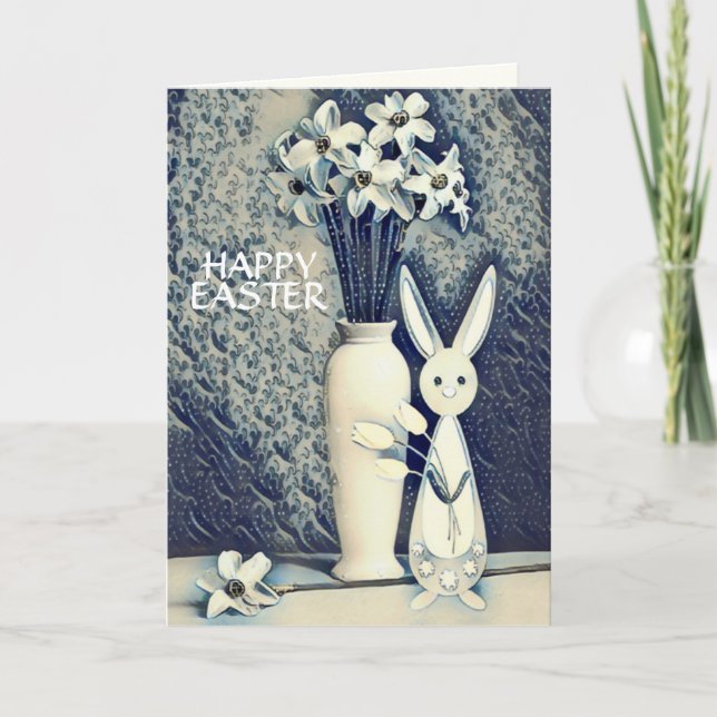 Japanische Ukiyo-e-Stil Bunny und Daffodien Ostern Karte (Vorderseite)