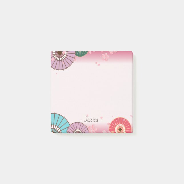 Japanische Umbrellas und Kirschblossom Personalisi Post-it Klebezettel (Vorderseite)