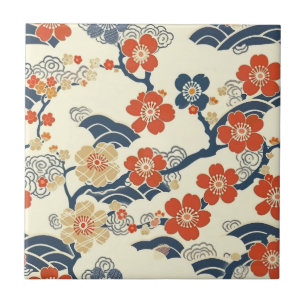 Japanische Ume-Pflirsichblüten Navy-Welle-Creme Fliese