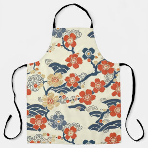 Japanische Ume-Pflirsichblüten Navy-Welle-Creme Schürze
