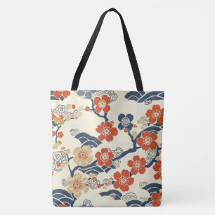 Japanische Ume-Pflirsichblüten Navy-Welle-Creme Tasche