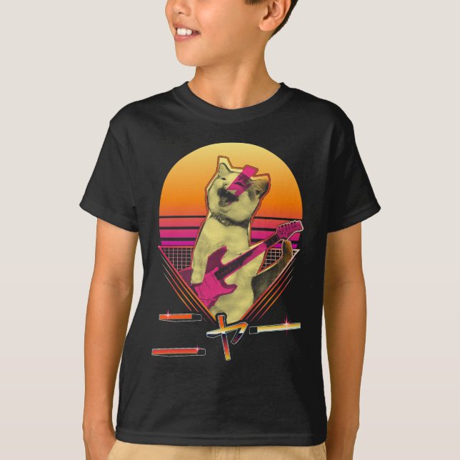 Japanische Vaporwave Electric Gitarre spielt Cat M T-Shirt (Vorderseite)