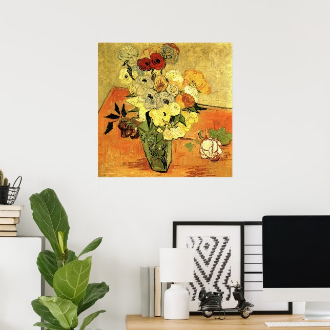 Japanische Vase, Rose, Anemonen von Vincent van Go Poster (Heimbüro)