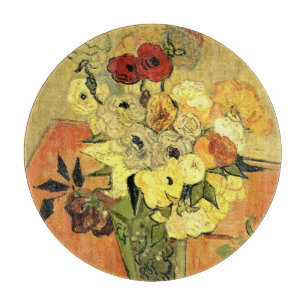 Japanische Vase, Rose, Anemonen von Vincent van Go Schneidebrett