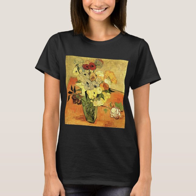 Japanische Vase, Rose, Anemonen von Vincent van Go T-Shirt (Vorderseite)
