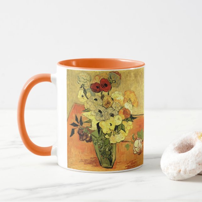 Japanische Vase, Rose, Anemonen von Vincent van Go Tasse (Mit Donut)