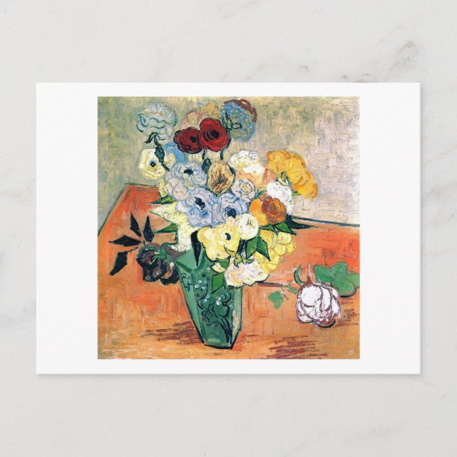 japanische Vase Rose Anemones Van Gogh Fine Art Postkarte (Vorderseite)