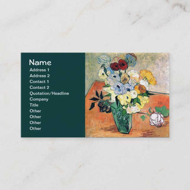 japanische Vase Rose Anemones Van Gogh Fine Art Visitenkarte (Vorderseite)