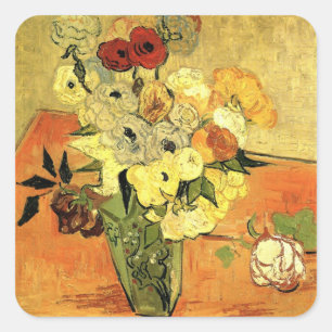 Japanische Vase, Rosen, Anemonen von Vincent van G Quadratischer Aufkleber
