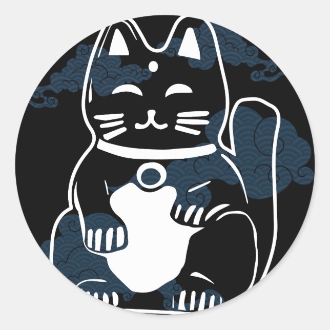 Japanische Viel Glück-Katze mit Wolken Runder Aufkleber (Vorderseite)