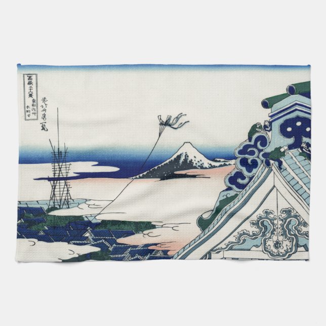 Japanische Vintage Kunst Fuji von Honganji Tempel Handtuch (Horizontal)