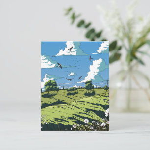 Japanische Vintage-Landschaft bei Nacht Postkarte