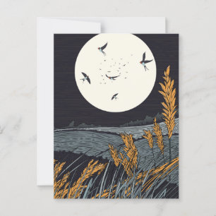 Japanische Vintage-Landschaft bei Nacht Postkarte