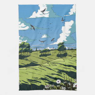 Japanische Vintage Landschaft nachts Geschirrtuch