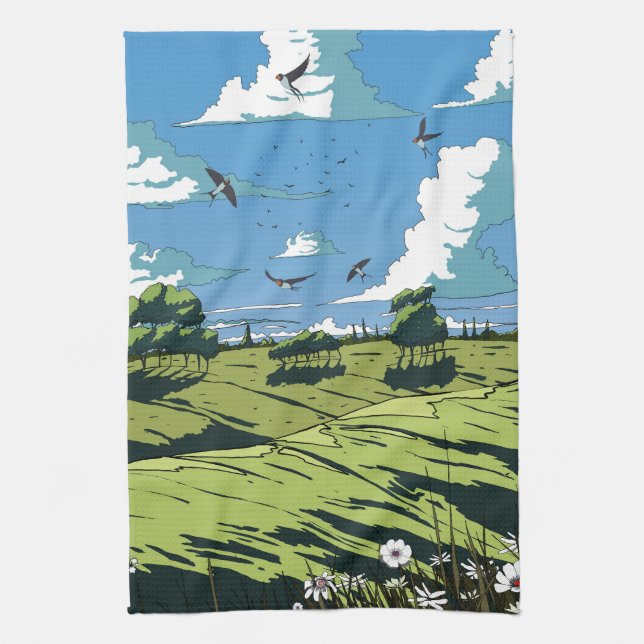Japanische Vintage Landschaft nachts Geschirrtuch (Vertikal)