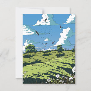 Japanische Vintage Landschaft nachts Postkarte