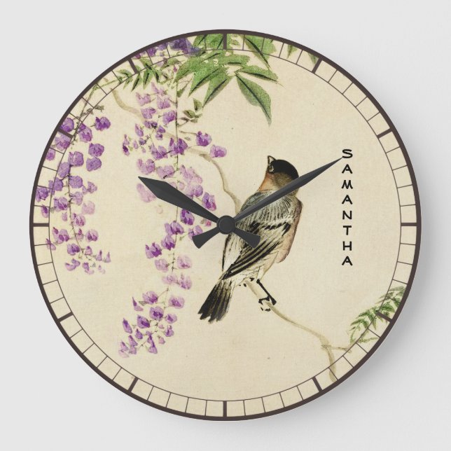 Japanische Vintage Lilac-Sparrow-Uhr Große Wanduhr (Vorderseite)