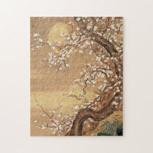 Japanische Vintage Pflaumenblüten im Mondlicht