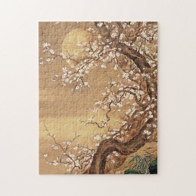 Japanische Vintage Pflaumenblüten im Mondlicht (Vertikal)