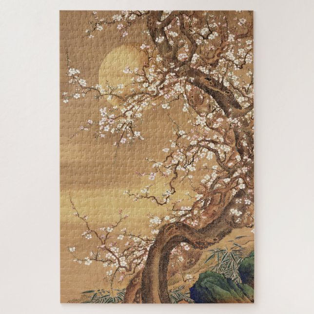 Japanische Vintage Pflaumenblüten im Mondlicht (Vertikal)