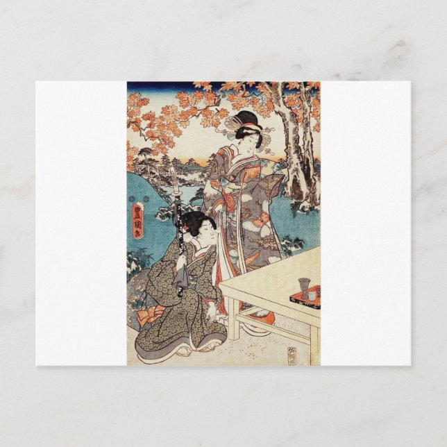 Japanische Vintage Ukiyo-e-geisha Postkarte (Vorderseite)