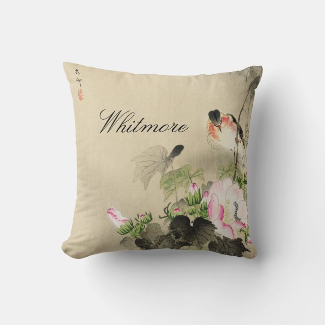 Japanische Vintage Vogelpinzette Kissen (Vorderseite)