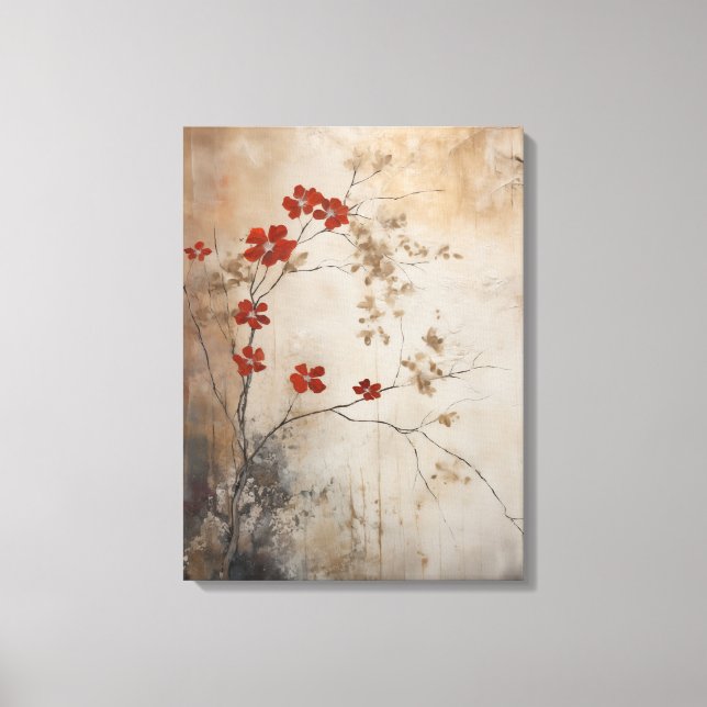 Japanische Wabi sabi Stil rustikale Rote Blüte Lei Leinwanddruck (Vorderseite)