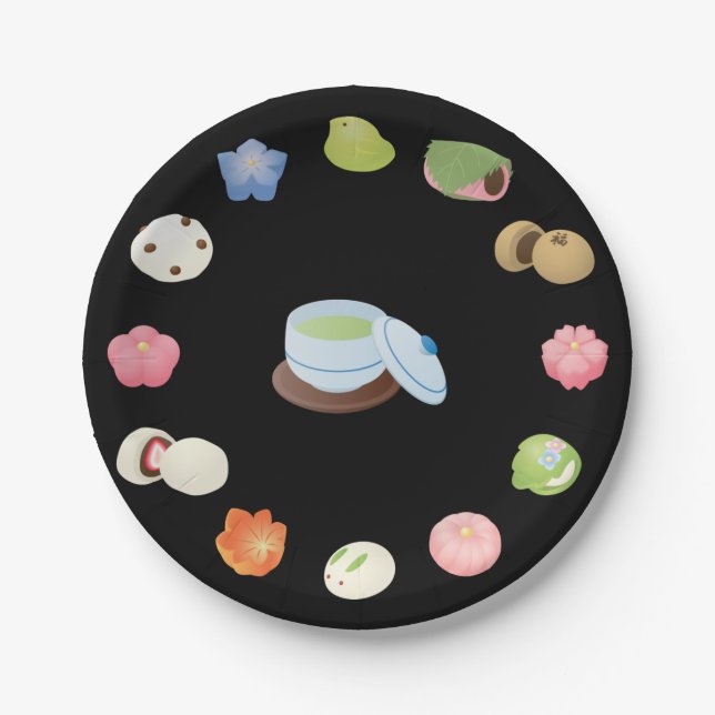 Japanische Wagashi-Süßigkeiten Pappteller (Vorderseite)