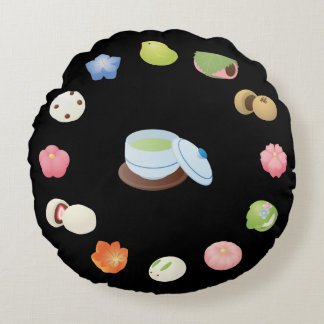 Japanische Wagashi-Süßigkeiten Rundes Kissen