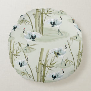 Japanische Wasserfarbe Asiatische Kunst Bambus Vog Rundes Kissen