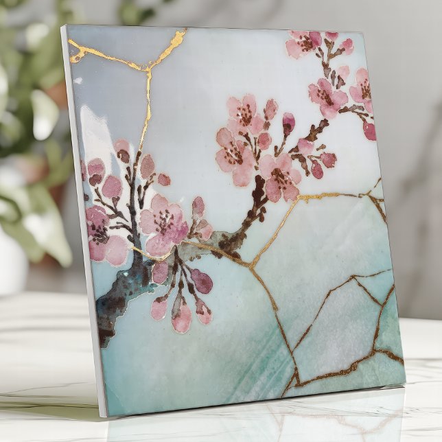 Japanische Wasserfarbe Cherry Blossom Kintsugi Fliese (Von Creator hochgeladen)