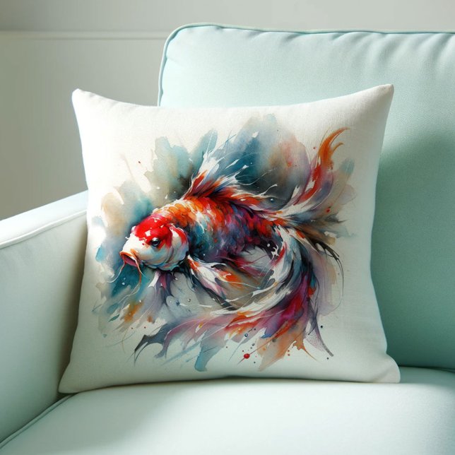 Japanische Wasserfarbe Koi Fish Pillows Kissen (Koi fish pillows pond red oriental watercolor Japanese Feng shui)