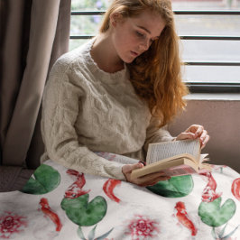 Japanische Wasserfarbe Kunst Koi Fisch Lotus Lily  Fleecedecke