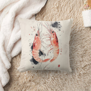 Japanische Wasserfarben-Garnelen Kunst mit Kalligr Kissen