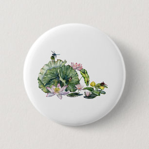 Japanische Wasserlilien und Lotus-Blume Button