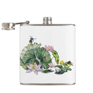 Japanische Wasserlilien und Lotus-Blume Flachmann