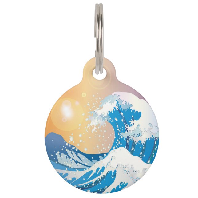 Japanische Wave Art Sunset Ocean Haustiermarke (Vorderseite)