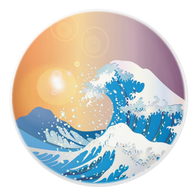 Japanische Wave Art Sunset Ocean Keramikknauf (Vorderseite)