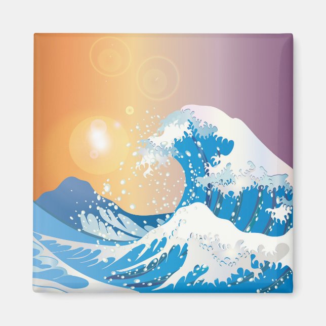 Japanische Wave Art Sunset Ocean Magnet (Vorne)