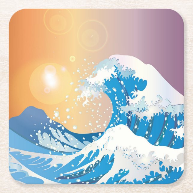 Japanische Wave Art Sunset Ocean Rechteckiger Pappuntersetzer (Vorderseite)
