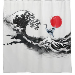 Japanische Wave , Heron, minimale Malkunst Duschvorhang