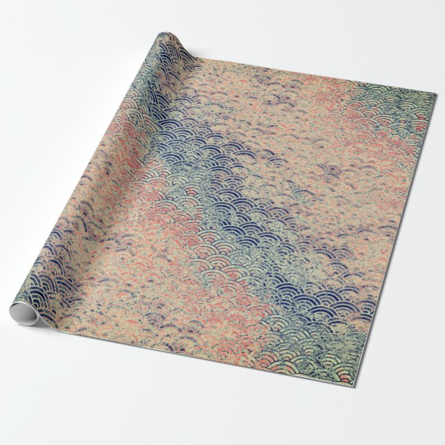 JAPANISCHE WAVE PATTER BLUES UND PINKS GESCHENKPAPIER (Ungerollt)