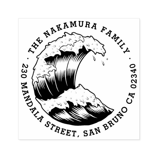 Japanische Wave Round Family Name Rücksendeadresse Gummistempel (Prägung)