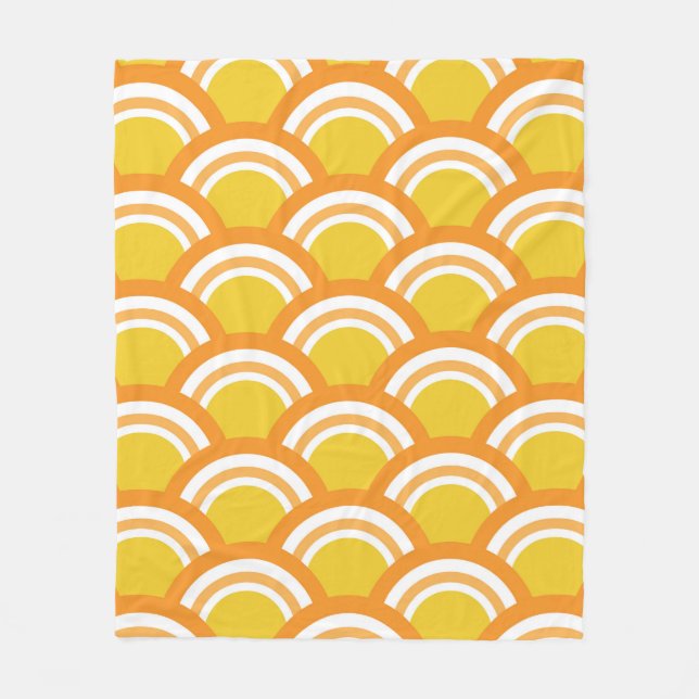 Japanische Wave Seigaiha Muster Gelbe Orange Fleecedecke (Vorderseite)