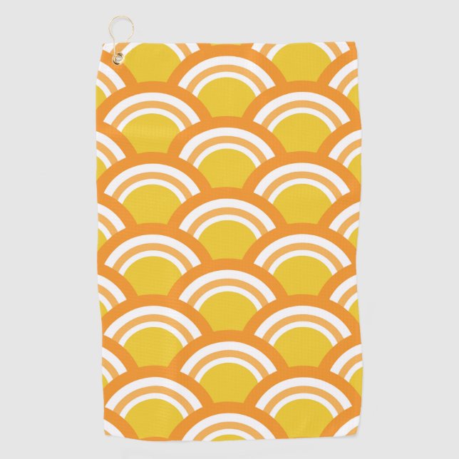 Japanische Wave Seigaiha Muster Gelbe Orange Golfhandtuch (Vorderseite)