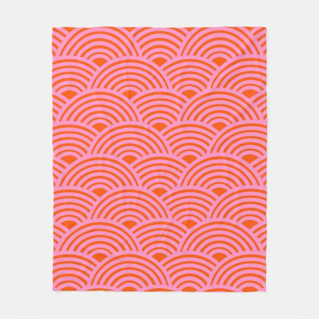 Japanische Wave Seigaiha Muster Preppy Orange Pink Fleecedecke (Vorderseite)