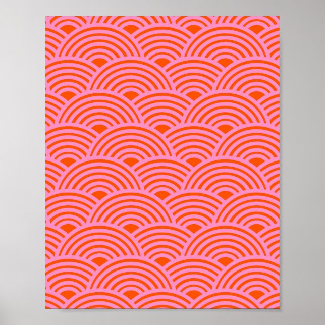 Japanische Wave Seigaiha Muster Preppy Orange Pink Poster (Vorne)