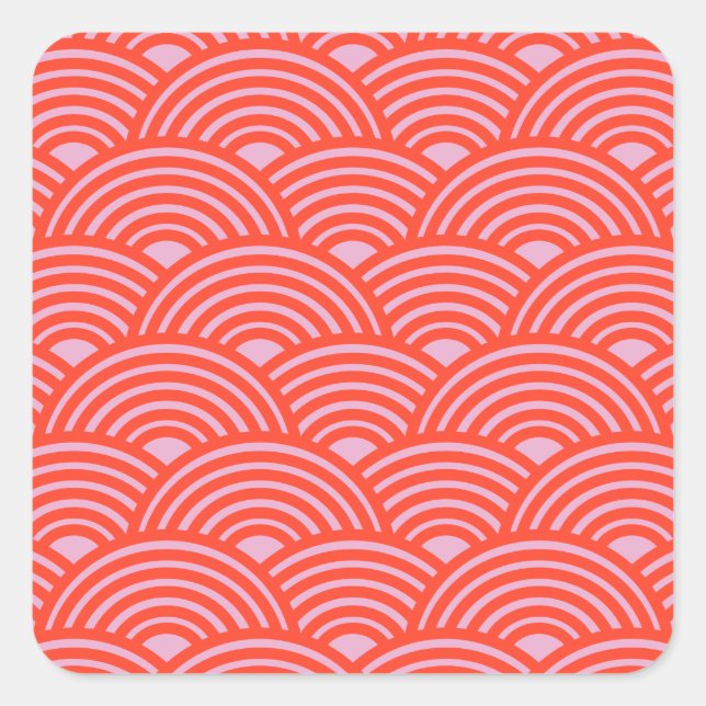 Japanische Wave Seigaiha Pattern Rosa Quadratischer Aufkleber (Vorderseite)